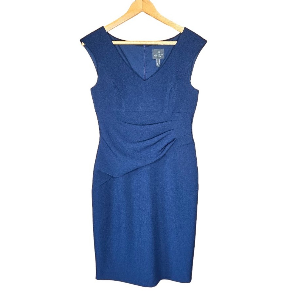 Adrianna Papell Sheath Dress‎ Women 6 Navy Blue Ruched Cocktail Elegant Classic